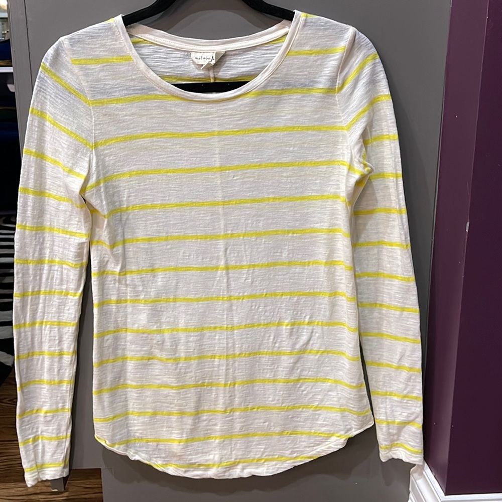 Maison Jules Long Sleeve Top. Size XS. White with yellow stripes